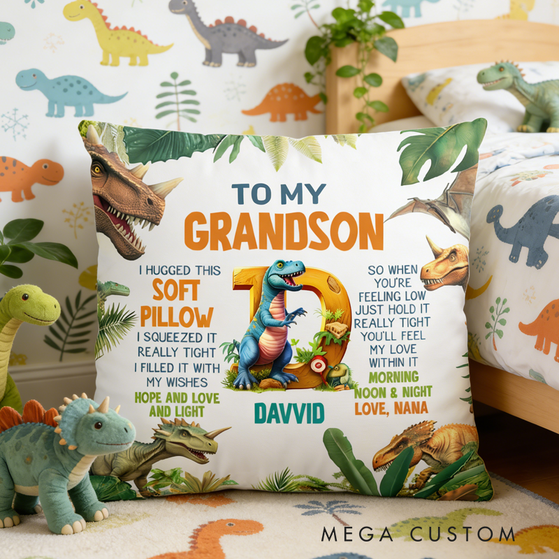 Personalized Cool Dinosaurs Soft Throw Pillow Cover with Name and Initial Home Decor Birthday Children's Day Gift for Kids