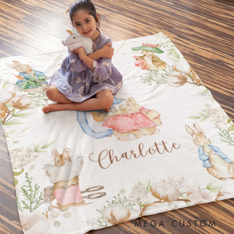 Personalized Easter Peter Rabbit Soft Throw Blanket with Name Home Decor Easter Birthday Baby Shower Gift for Newborn Kids
