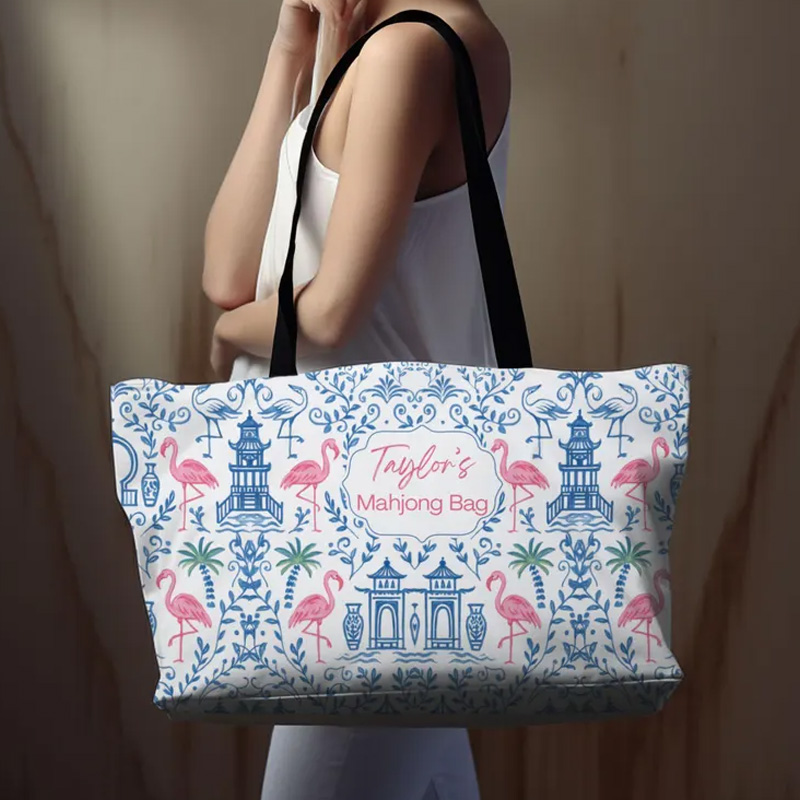 Personalized Custom Name Gift Stylish Travel Accessory Unique Game Lover Present Carryall Mahjong Tote Bag