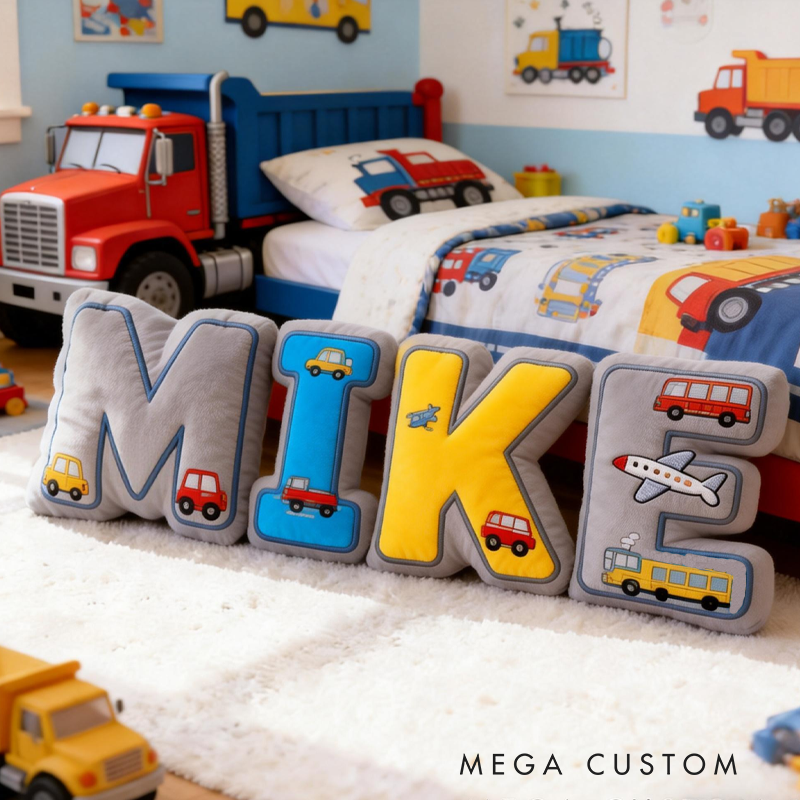 Personalized Vehicle Themed Cushion for Boys with Name Christmas Gift for Kids