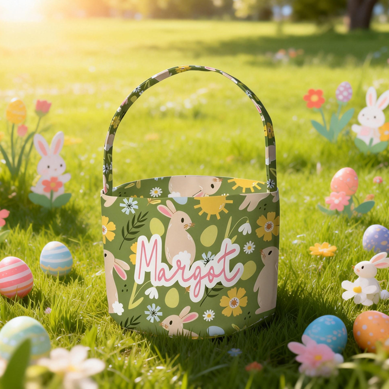 Personalized Bunnies Easter Basket with Name Easter Treat Bag Easter Party Favor Easter Gift for Kids 