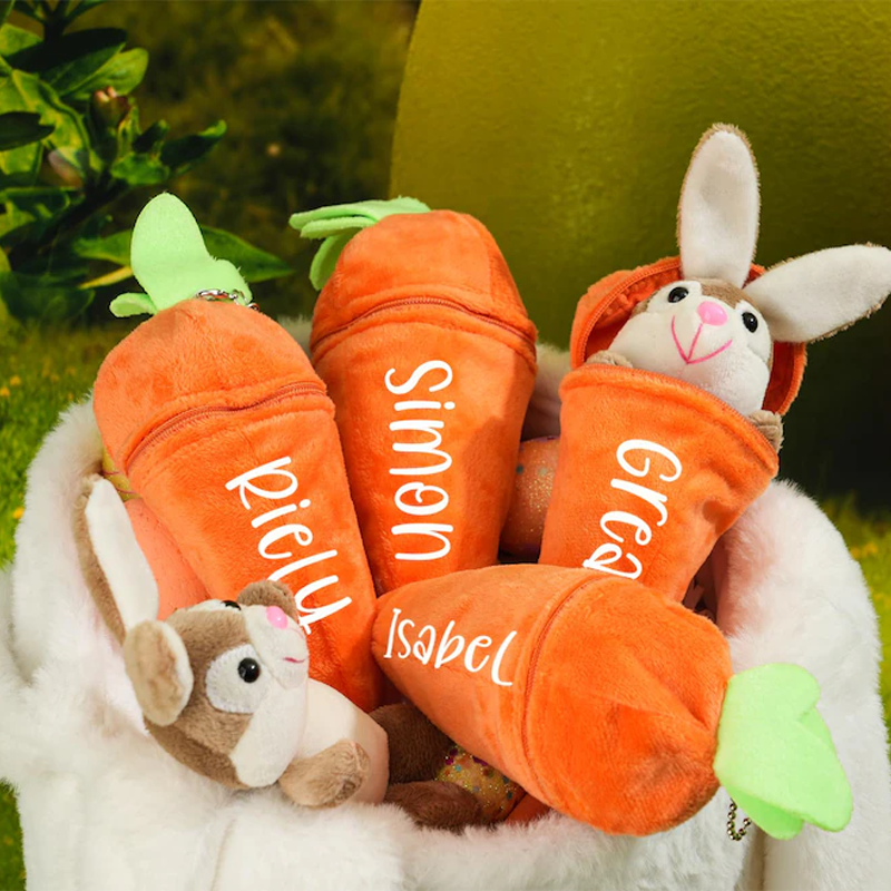 Personalized Bunny Carrot Keychain Spring Easter Home Decor Gift Custom Name Bag Charm Cute Rabbit Ornament for Basket Shelf or Entryway