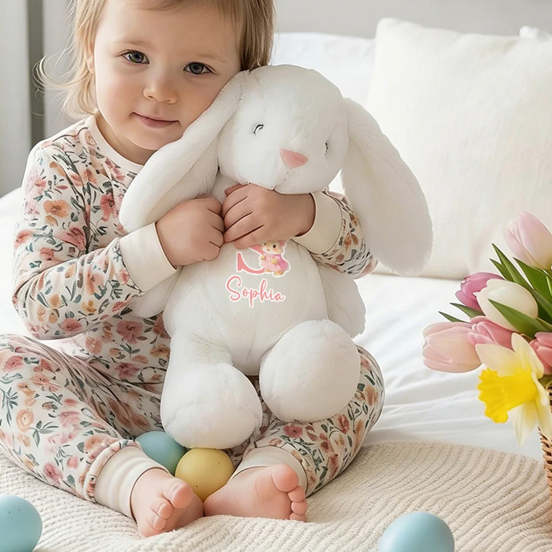 Personalized Cute Bunny Initial Easter Bunny Stuffed Toy with Name Easter Birthday Gift for Kids