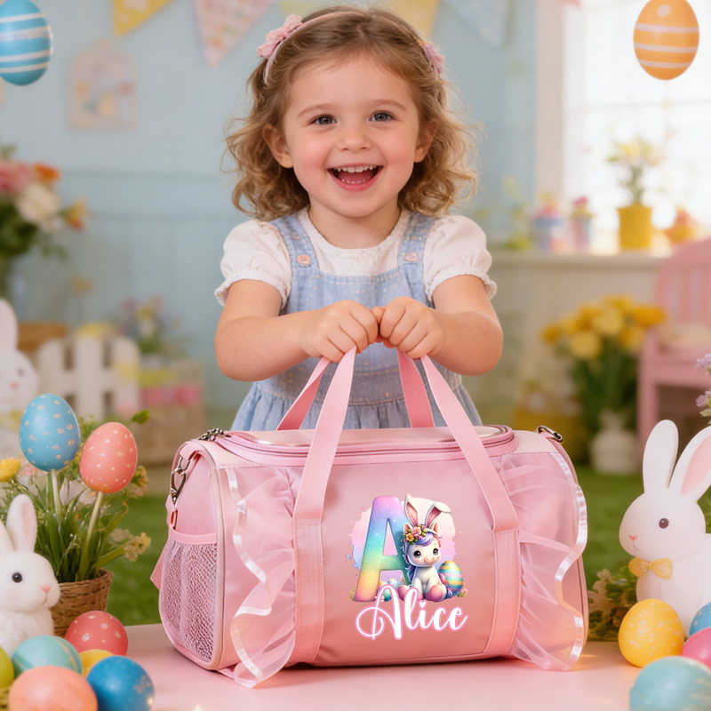 Personalized Dream Horse Theme Name Pink Lace Trim Cute Girl Travel Overnight Tote Weekend Carry On Gift Duffle Bag