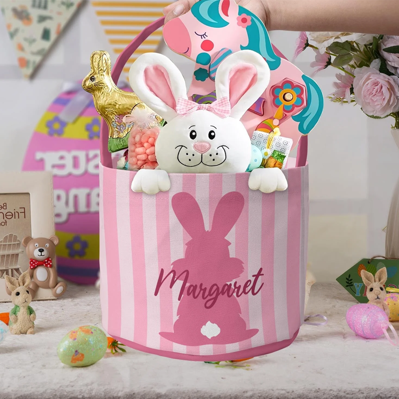 Personalized Kid's Name with Easter Bunny Eggs Easter Basket Easter Gifts for Kids