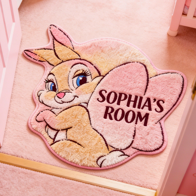 Personalized Name Gift Soft Cute Bunny Kids Bedroom Nursery Floor Mat Playroom Decor Rug Gift for Her