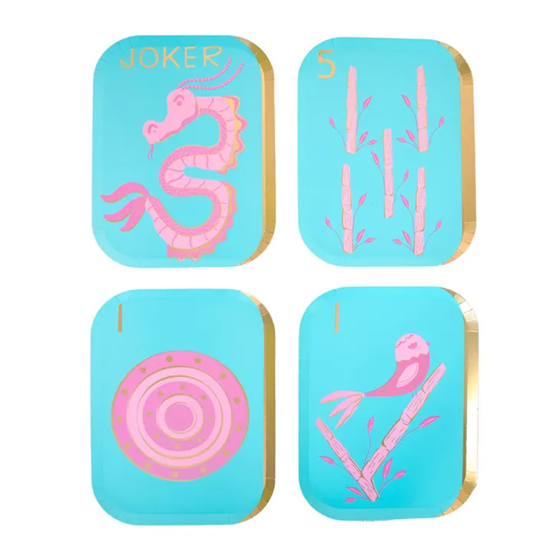 Colorful Dragon Pattern Fun Party Tableware Gift Set for Mahjong Lovers Mahjong Tile Dinner Plates