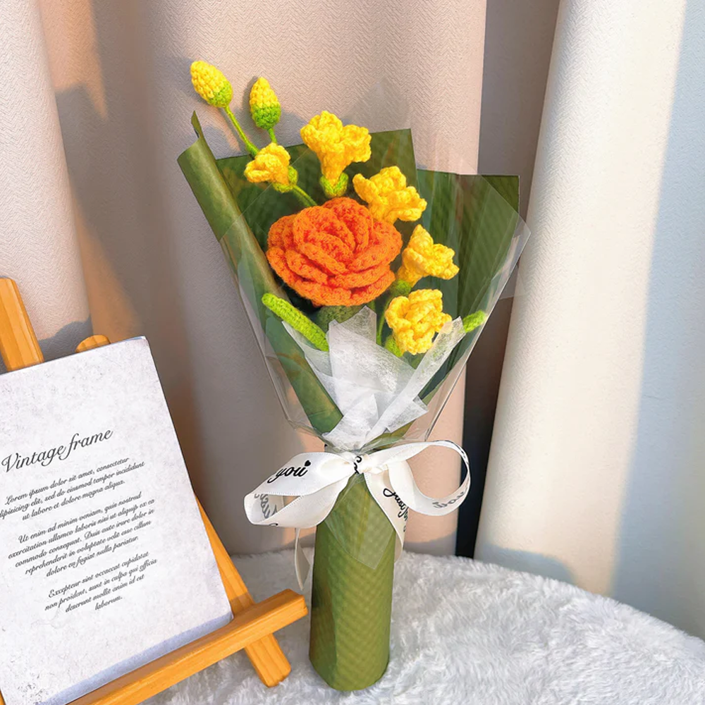 Handmade Crochet Flower Bouquet Customizable Artificial Floral Arrangement Ideal For Weddings Thank You Gifts And Valentine’s Day