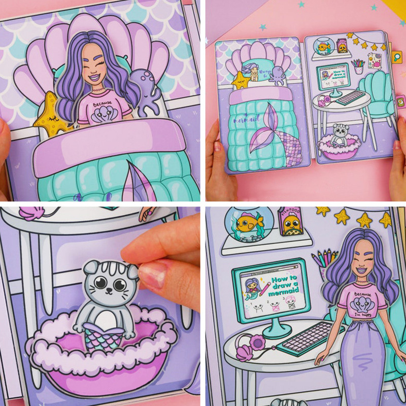 Creative Magical Undersea Mermaid Door Story Book Toy for Kids Imaginative Craft Gift Paper Play Set