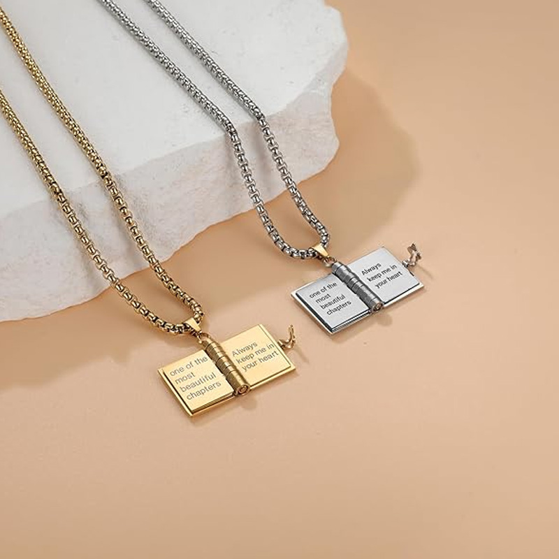 Personalized Book Necklace for Granddaughter Silver Locket Charm Pendant Gift Jewelry Engraved Book Necklace