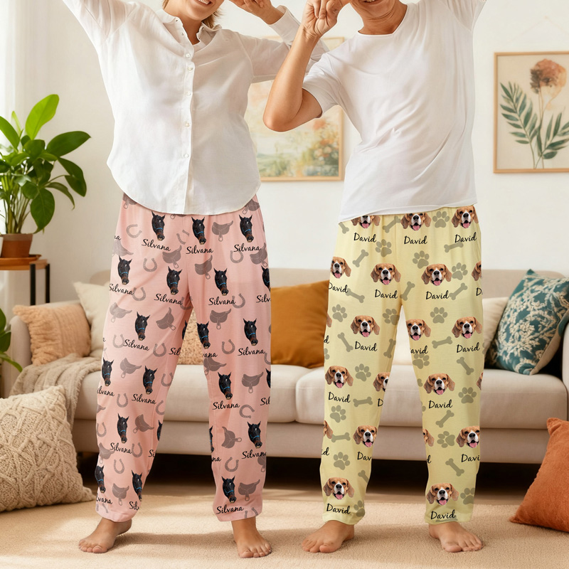 Personalized Cute Pet Face Name Pattern Soft Cozy Sleepwear Comfortable Matching Family Lounge Wear Kid Pajama Pants