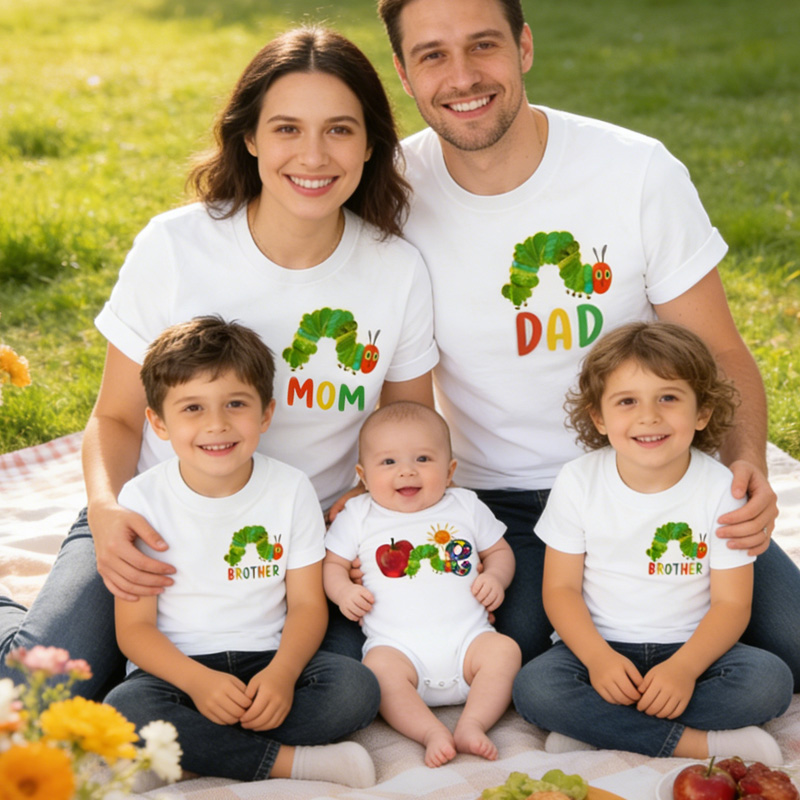 Personalized Cute Name Print Colorful Funny Outfit Custom Text Cotton T Shirt Set Parent Child Outfit Personalized Family Matching