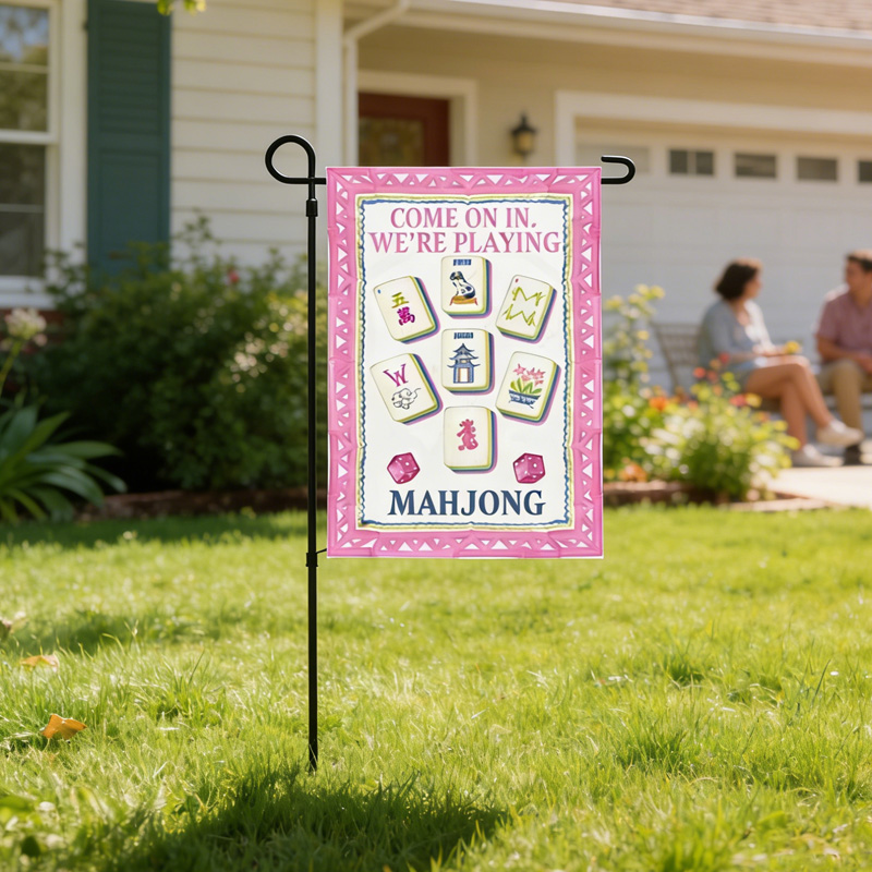 Colorful Bright Fun Welcome Outdoor Game Lovers Decorative Yard Party Accent Home Decor Mahjong Time Garden Flag