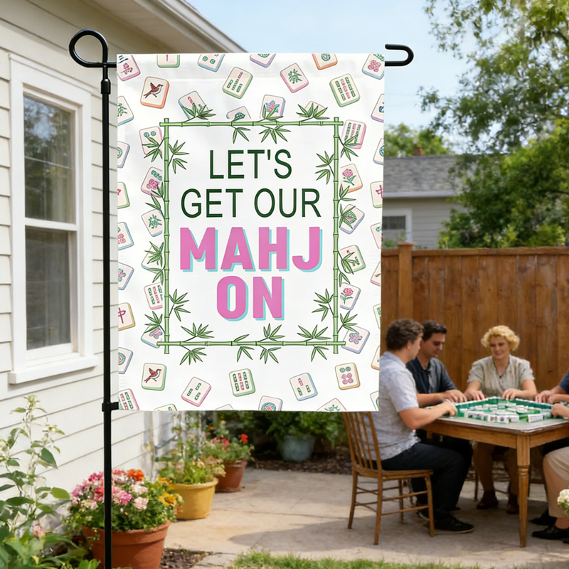 Vibrant Fun Playful Outdoor Game Lovers Yard Party Decorative Home Accent Gift Mahjong Time Garden Flag