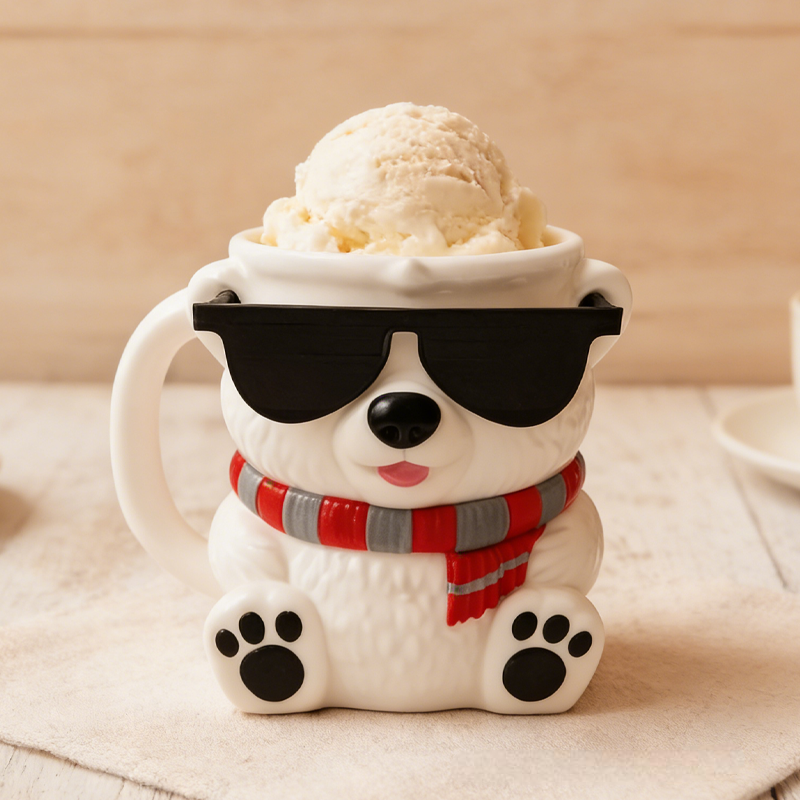 Cute Junior Mint Polar Bear Ice Cream Pint Holder 3D Printed with 2 Spoon Slots Cozy Birthday Gifts for Kids
