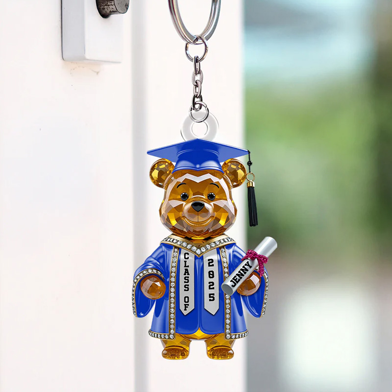 Personalized Cute Graduation Bear Gift Class of 2026 Student Achievement Celebration Keepsake Acrylic Keychain