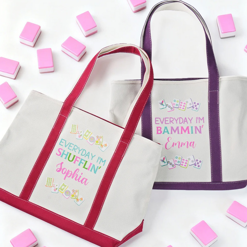 Personalized Mahjong Design Multicolor Canvas Tote Bag with Name Mahjong Club Birthday Gift for Family Friend Mahjong Player