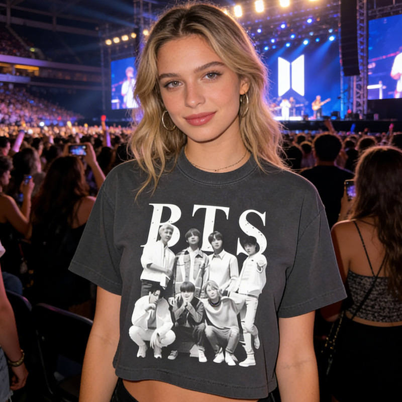 Kpop Vintage Style Graphic Short Sleeve Casual Streetwear Kpop Fan Fashion Trendy Cropped Fans T Shirt