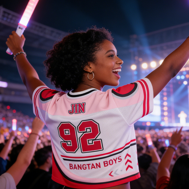 Pink White Kpop Inspired Sports Style Performance Outfit Fashion Unisex Top Short Jersey Custom Name Kpop Mesh Shirt