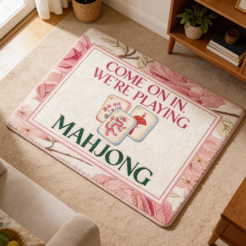 Floral Pattern Welcome Entrance Funny Game Night Invitation Mahjong Decorative Soft Indoor Floor Carpet Rug