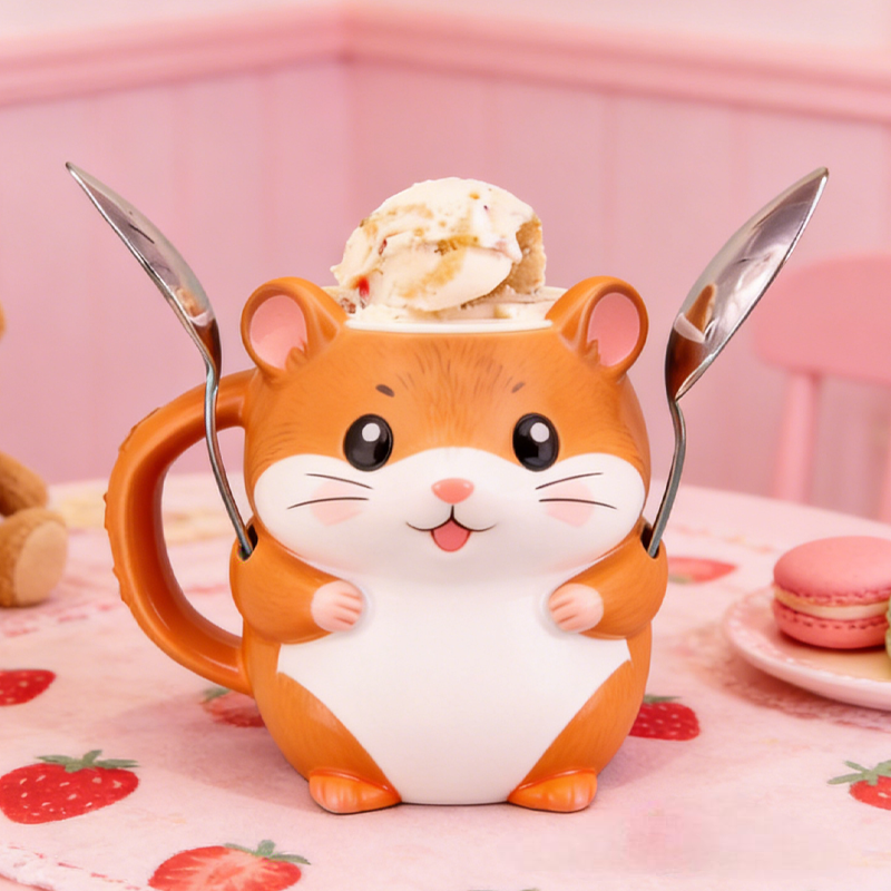 Cute Little Hamster Ice Cream Pint Holder 3D Printed with 2 Spoon Slots Cozy Birthday Gifts for Kids