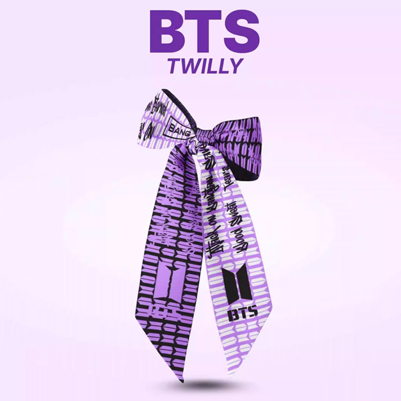 Kpop Inspired Purple Satin Silk Ribbon with Logo Concert Hair Accessory K-Pop Fans Gift