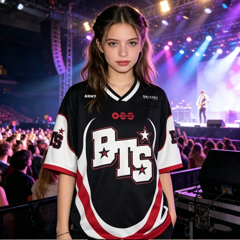 Personalized BTS Kpop Inspired Black Red White World Tour Jersey Style Numbered Concert Unisex Fashion Shirt
