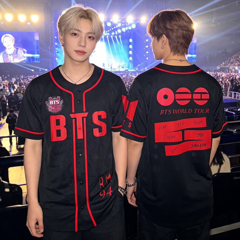 Personalized BTS Kpop Inspired White Red Baseball Style World Tour Jersey Shirt Concert Outfit Unisex Fashion Top