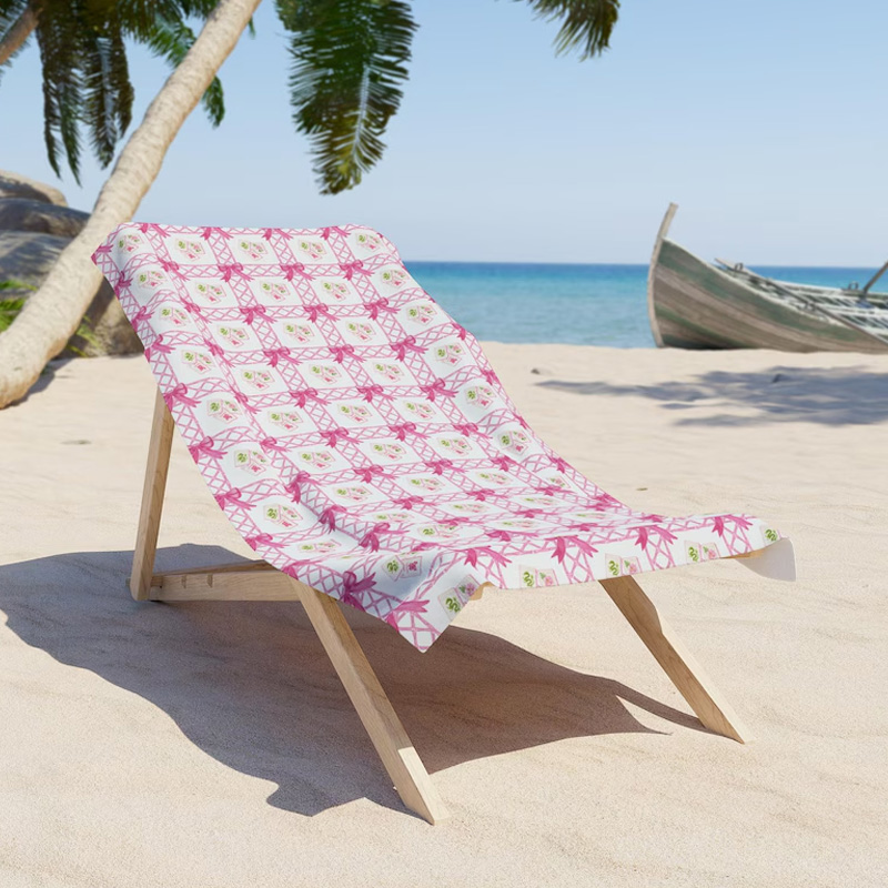 Pink Lattice Floral Tile Mahjong Pattern Elegant Summer Vibe Soft Cozy Coastal Style Mahjong Beach Towel