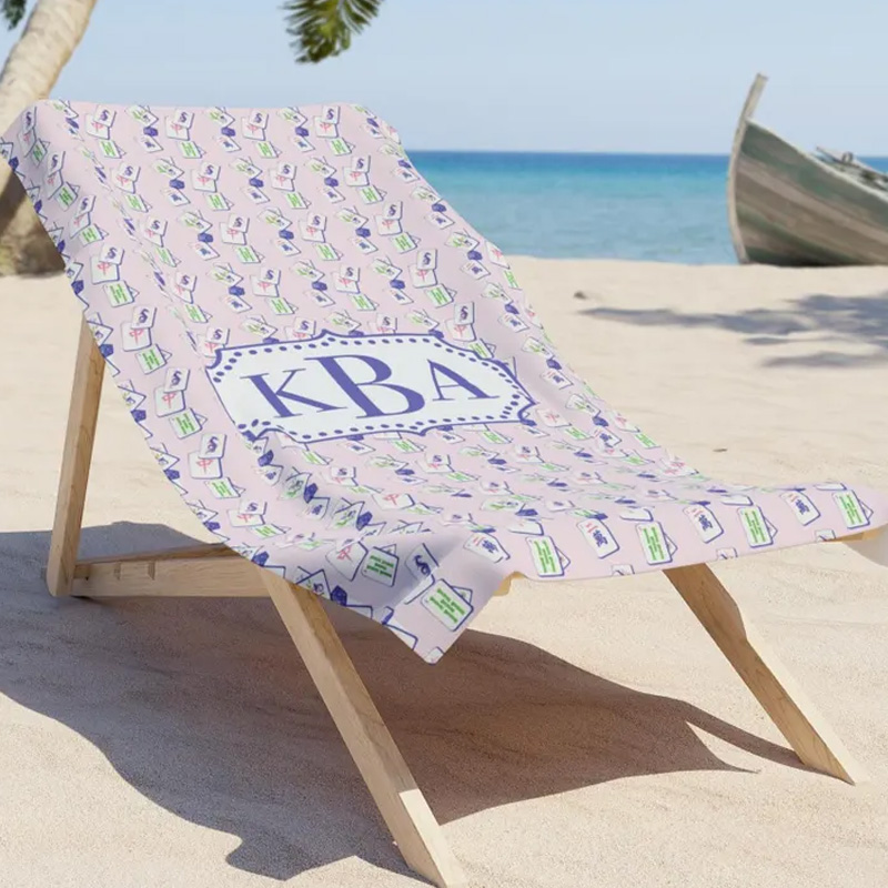 Pastel Majhong Pattern with Purple Green Accents Elegant Summer Coastal Vibe Relaxing Soft Mahjong Beach Towel