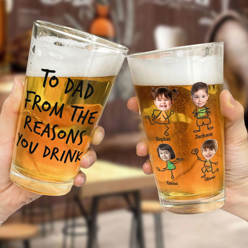 Personalized Photo Beer Glass Father's Day Gift To Dad From The Reasons You Drink 