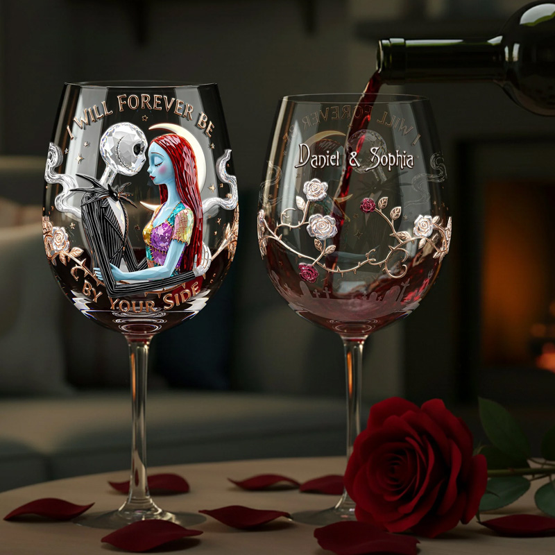 Personalized Couple Photo Custom Name Romantic Anniversary Celebration Keepsake Red Wine Glass
