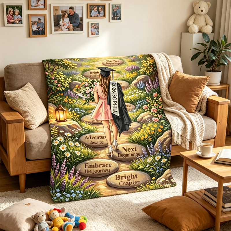 Personalized Graduation Blanket Custom Name Class of 2026 Floral Path New Beginnings Gift for Graduate