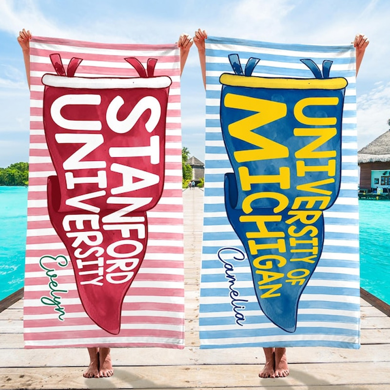 Personalized College Beach Towel University Pride Striped Monogram Soft Absorbent Summer Blanket