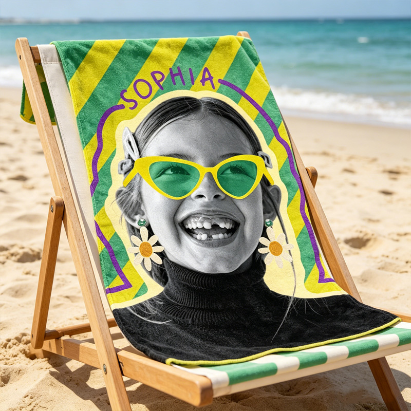Personalized Photo Beach Towel Custom Face Summer Gift Fun Kids Vacation Pool Towel Unique Colorful Blanket