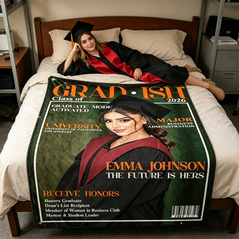 Personalized Graduation Blanket Custom Name and Photo Grad Gift Class Of 2026 College Graduate Throw For Her Him