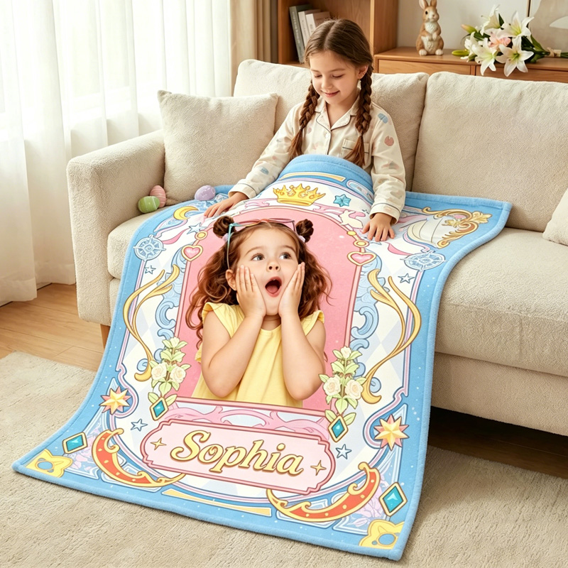 Personalized Magic Blanket Custom Name Crown Theme Kids Gift Soft Cozy Fleece Throw Design