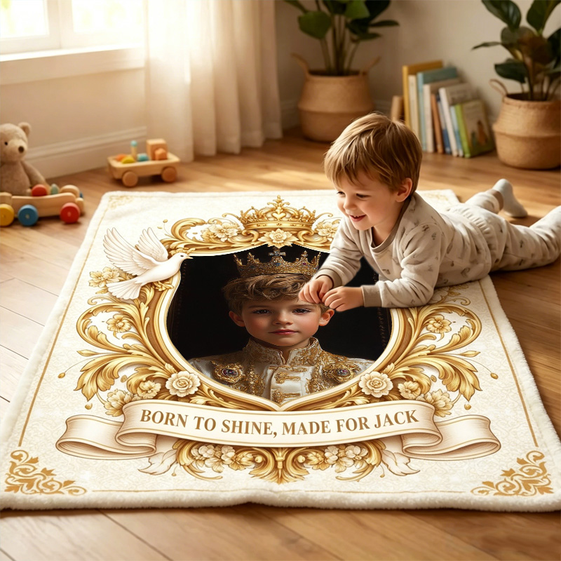 Personalized Royal Prince Blanket Custom Name Golden Crown Luxury Kids Gift Soft Cozy Custom Made For Boy