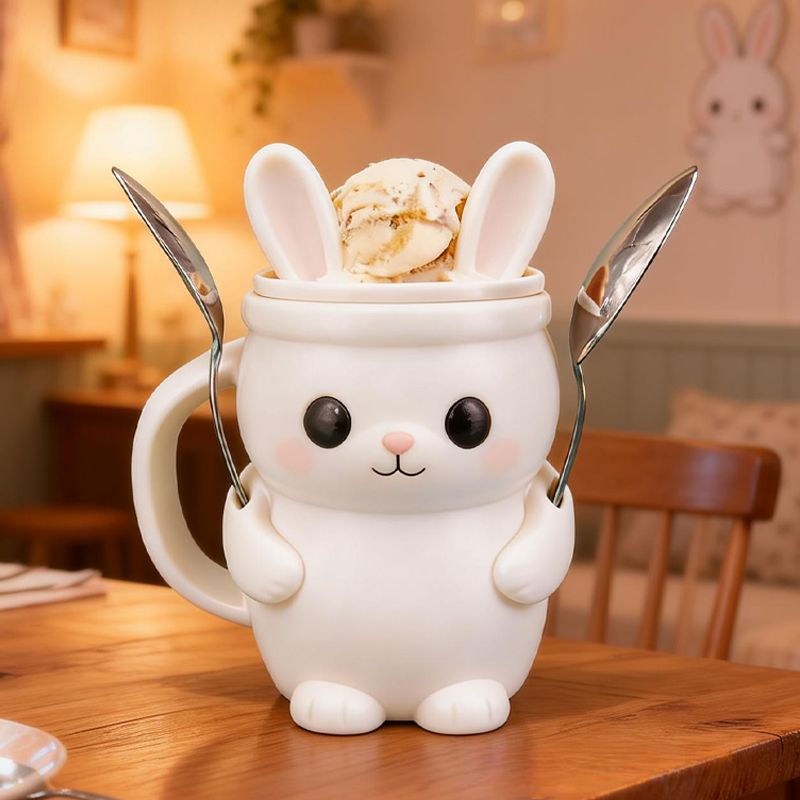 Cute Little Bunny Ice Cream Pint Holder 3D Printed Cozy with Spoon Slot Easter Gifts