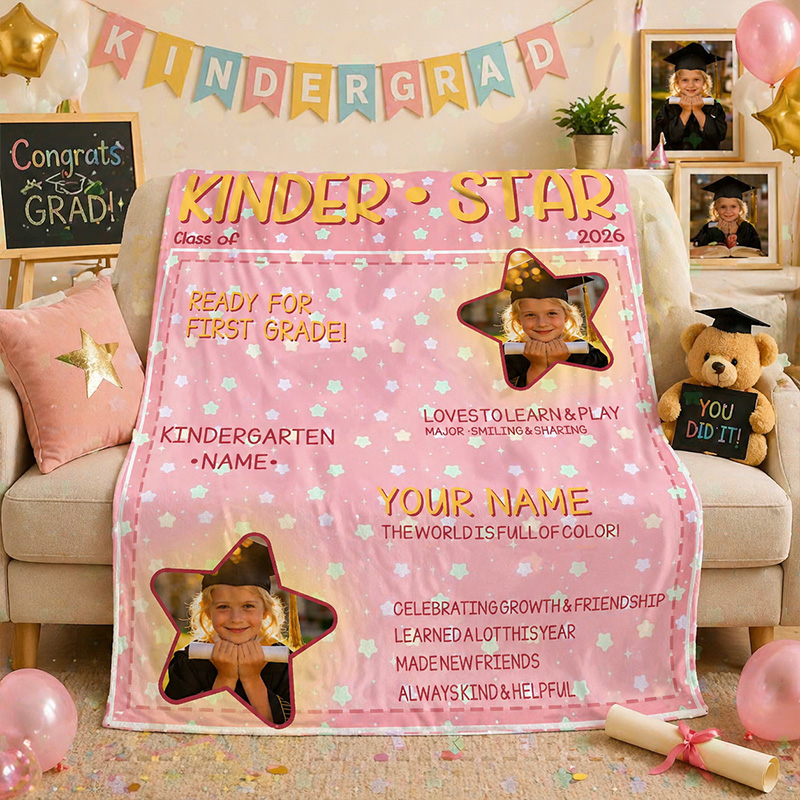 Personalized Graduation Blanket Custom Name Kinder Star Class Of 2026 Photo Memory Gift Keepsake