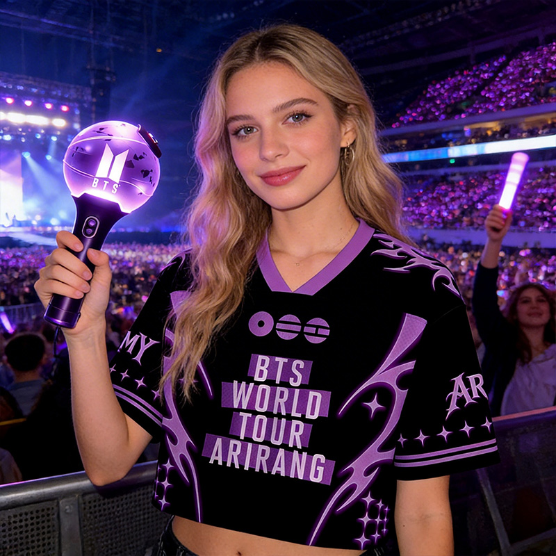 Personalized Black Purple Kpop Concert Crop Jersey Custom Name Number World Tour Inspired Stage Outfit Fan Gift Design