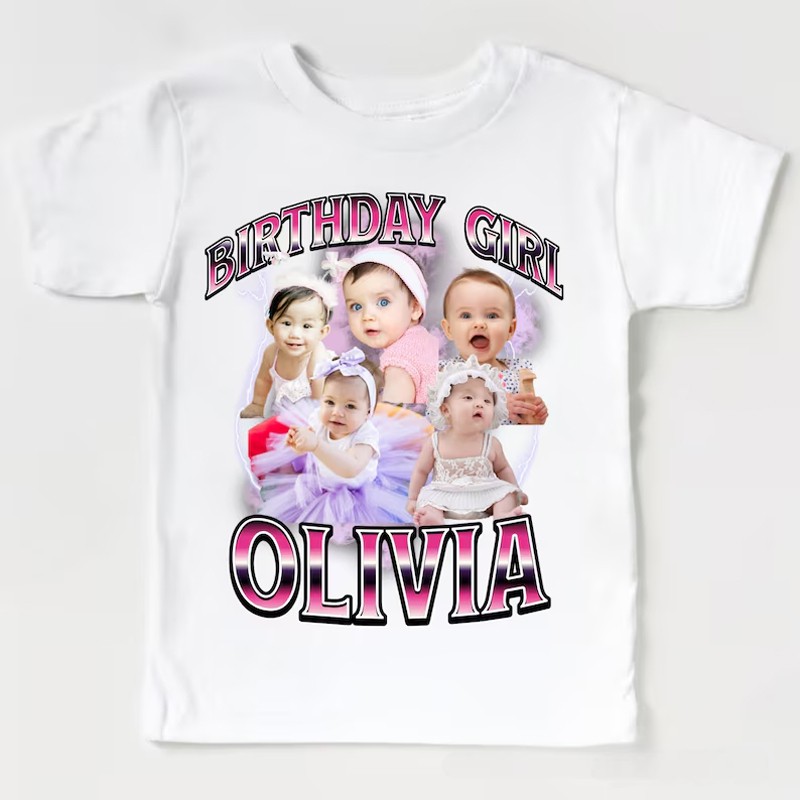 Personalized Birthday Kids Photos T-Shirt with Fun Character Design and Name for a Joyful Celebration