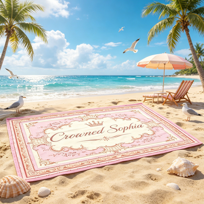 Personalized Princess Name Beach Towel Custom Pink Vintage Crown Towel For Girls Summer Pool And Vacation