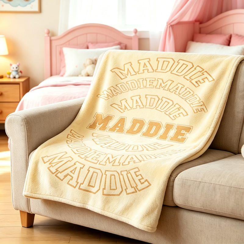 Personalized Curved Name Pattern Themed Beach Towel Custom Design Cozy Kids Throw For Girls and Boy Bedroom