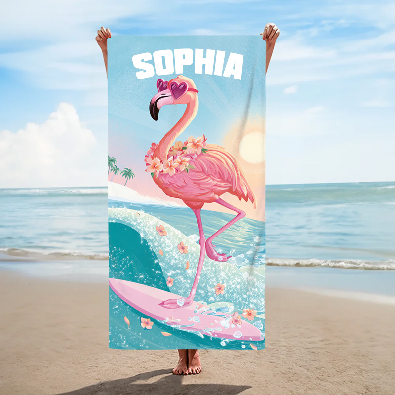Personalized Beach Towel Surfing Animal With Cool Wave Riding Animal For Fun Kids Summer Beach Days