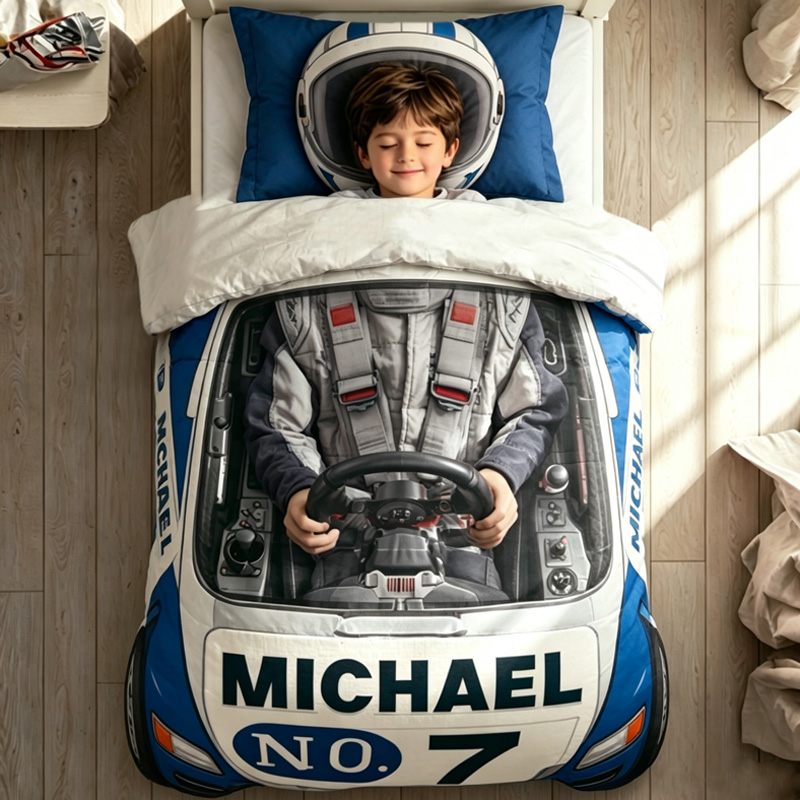 Personalized Race Car Cockpit Kids Bedroom Bedding Set