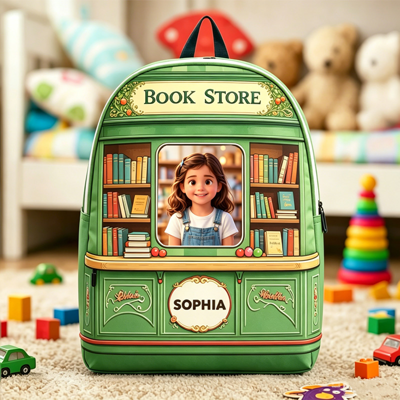 Personalized Name Book Store Photo Insert Kids Backpack