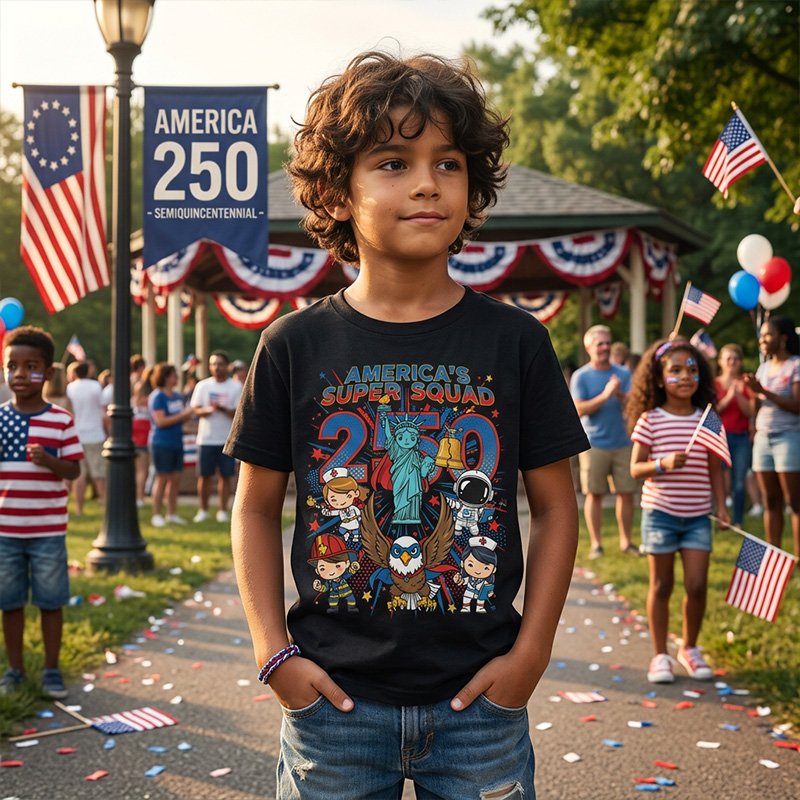 Americas 250th Statue Of Liberty Eagle Founding Fathers Fireworks Patriotic History Celebration Kids Shirt