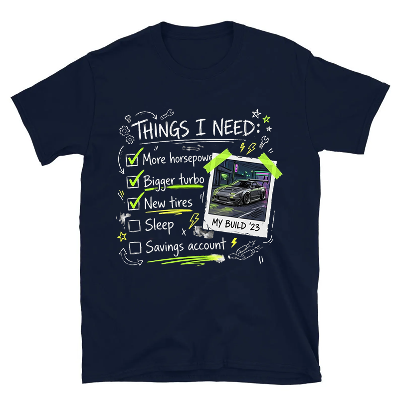 Personalized Car Build Checklist T-Shirt Upload Your Car Photo Personalized Tuner Tee, Funny Car Guy Gift More Horsepower