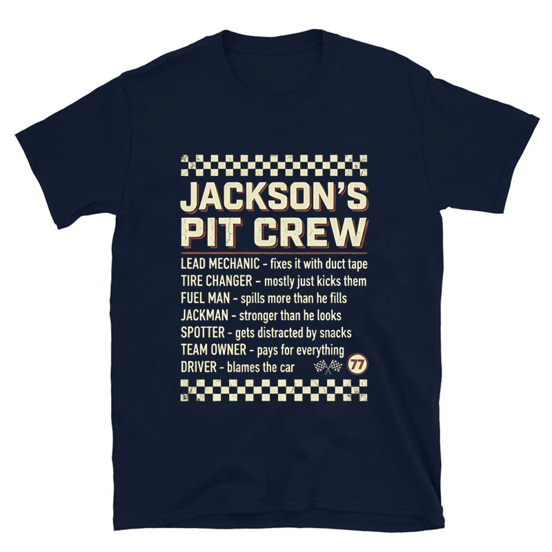 Personalized Pit Crew Racing T-Shirt, Funny Race Team Gift for Motorsport Fans Dad